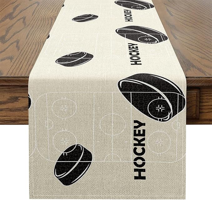 Feelyou Ice Hockey Table Runner 90x13 InchKids Ice Sports Games Indoor Outdoor Party Supply for Boys Teens Puck Hockey Home Kitchen Dining Decor Winter Sports Beige Home Decor by Feelyou