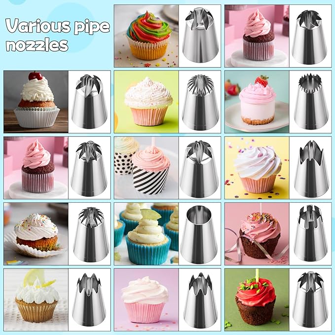 12PCS Large Piping Tips Set, Stainless Steel Frosting Tips with Reusable Pastry Bag, Cake Decorating Tip Set, Silver Pastry Cake Decorating Tip for Cookie, Cupcake, Cakes and Baking