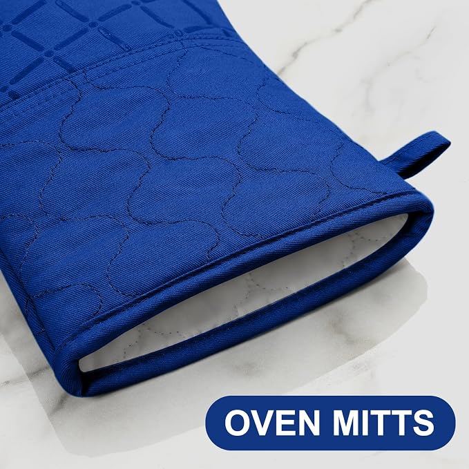 Oven Mitts Pot Holders Sets/Kitchen Towels and Dishcloths, Oven Gloves Kitchen Dish Towels 500 Degree Heat Resistant Potholders with Non-Slip Silicone Surface for Cooking, Grilling, Baking-Royal Blue - Image 3