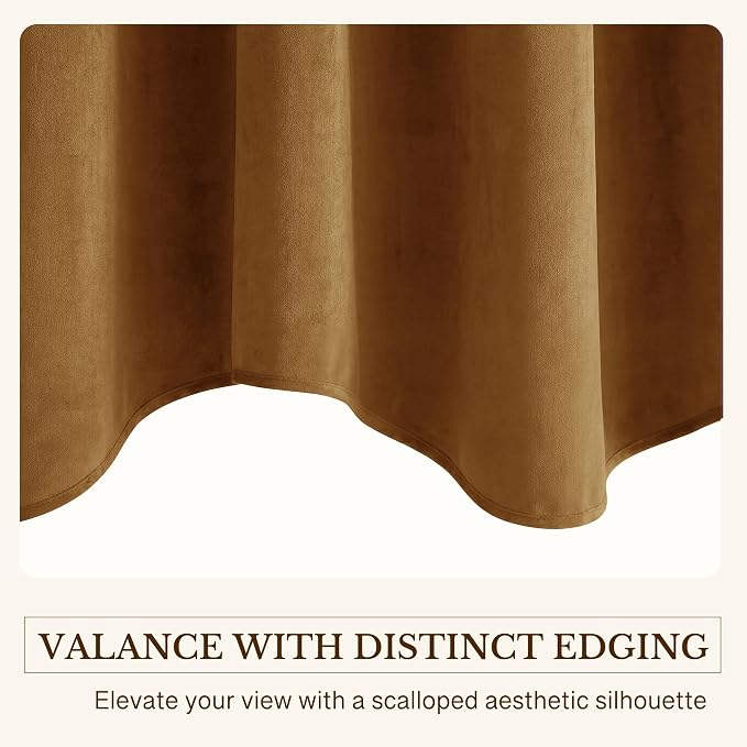 Gold Brown Fall Decor Scalloped Valance 52x18 Inch 1 Panel | Autumn Vintage Velvet Wavy Cafe Curtains for Kitchen, Warm Tone Window Treatment for Living Room, Basement - Image 5