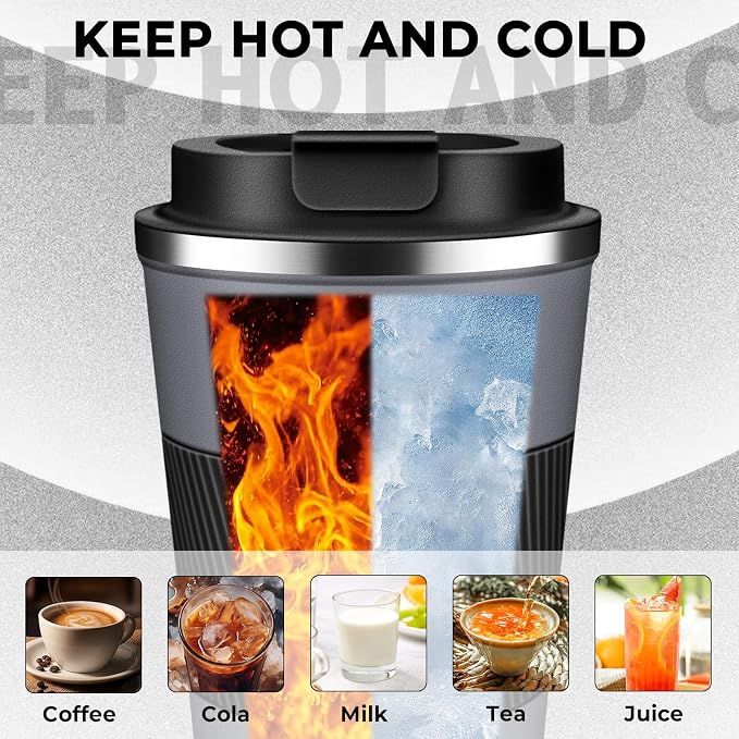 Insulated Coffee Tumbler 17 oz, Stainless Steel Coffee Mug with Lids, Travel Coffee Mug Leak Proof, Double Wall Vacuum Insulated Reusable Iced Coffee Cup, Keep Drinks Hot and Cold (Gray, 17 Ounces) - Image 5