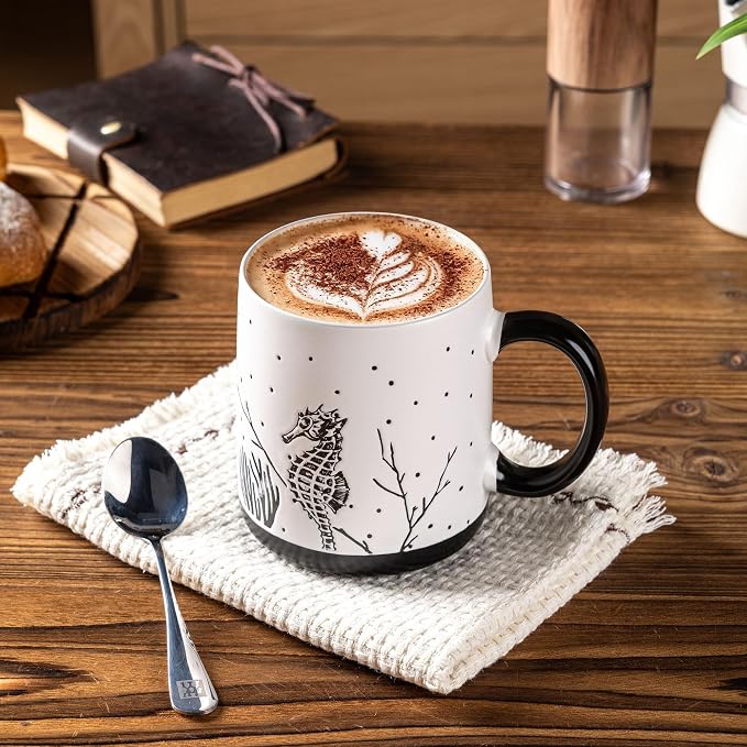 AmorArc Large Coffee Mugs Set of 6, 18oz Ceramic Coffee Cups with Sea Life Textured Patterns for Tea Latte Cocoa. Easy to Hold&Clean, Dishwasher&Microwave Safe, Matte - Image 2