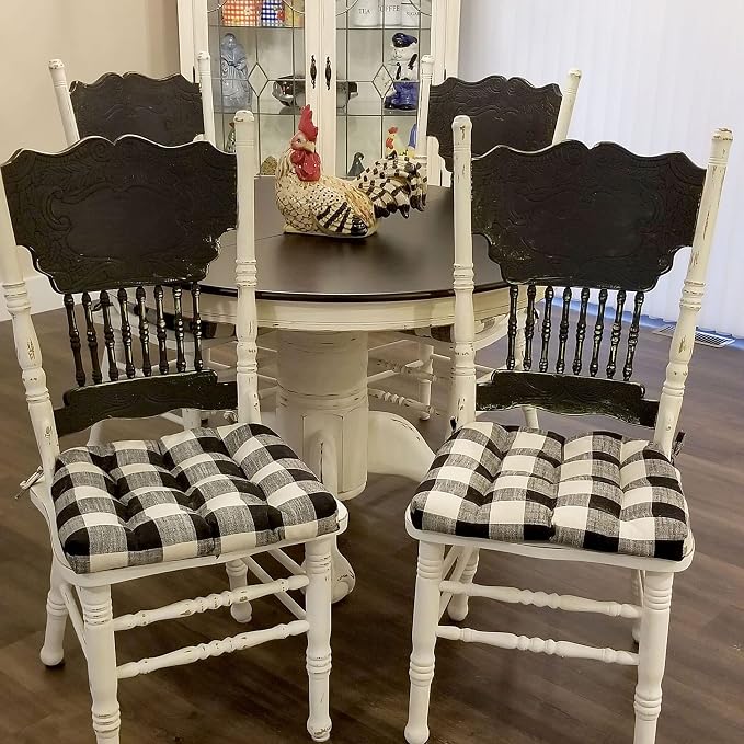 Barnett Home Decor Dining Chair Pad with Ties - Buffalo Check Size Small 15 x 17 - Latex Foam Filled Cushion, Reversible, Made in USA (Black & White) - Image 5