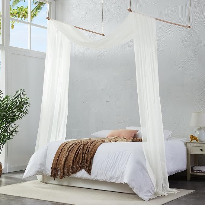 Warm Home Designs 55 x 360 Beige Sheer Window Scarf. AM Beige 360" | Extra Long Window Scarves Valances are Great As Wedding Arch Draping Fabric, Bed Canopy Or for Decorative Project. - Image 3