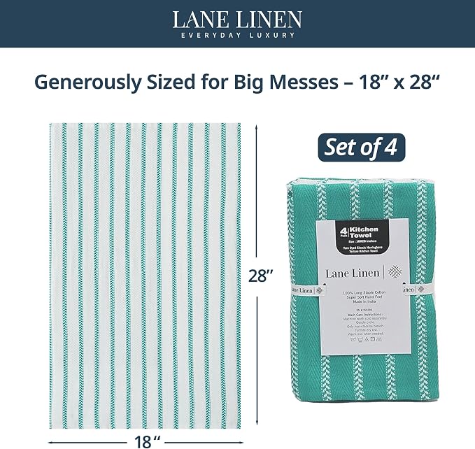 LANE LINEN Kitchen Towels Set - Pack of 4 Cotton Dish Towels for Drying Dishes, 18”x 28”, Absorbent Tea Towels, Quick Drying Kitchen Towel Set - Peacock Blue - Image 2