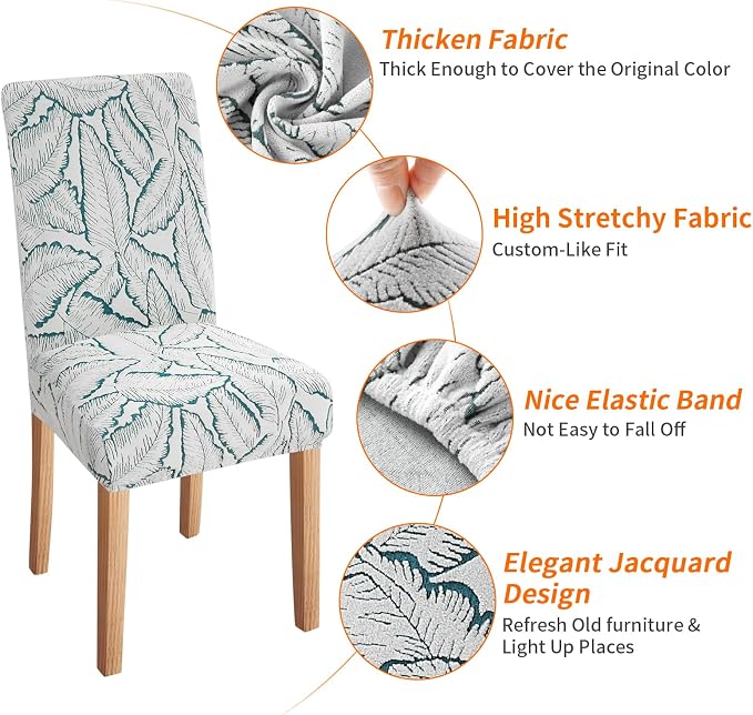 Fuloon Dining Chair Slipcover, Stretch Parson Chair Protector for Home | Reed Jacquard Blue, Set of 6, Super Fit, Stretch, Removable, Washable, Suits for Hotel, Dining Room, Ceremony, Banquet Party - Image 4