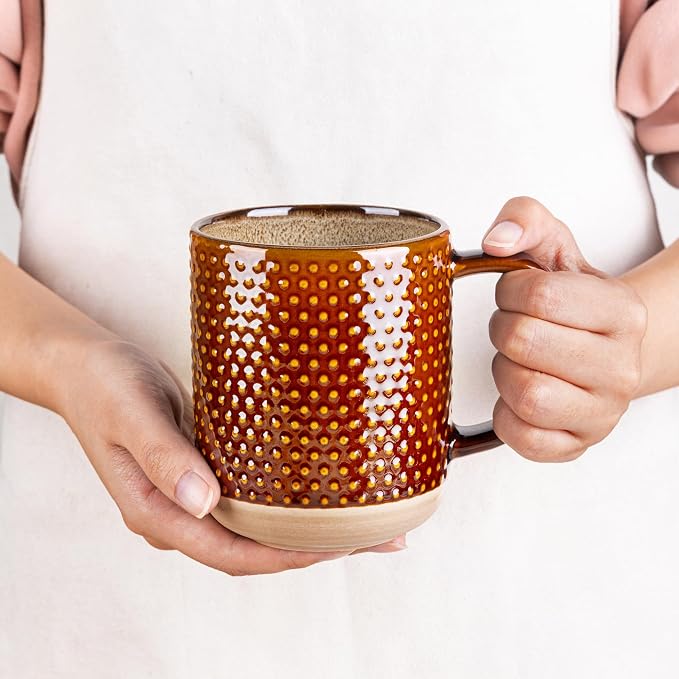 GBhome Large Coffee Mugs Set of 6, 16oz Handmade Stoneware Coffee Mugs Set with Large Handle for Cappuccino/Latte/Tea/Hot Cocoa, Dishwasher & Microwave Safe, Caramel - Image 2