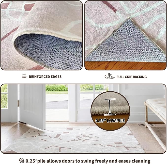 5x7 Area Rug, Machine Washable Living Room Rug - Non-Slip Low Pile Accent Rug for Bedroom, Pet Friendly, Modern Vintage Geometric Design - Image 6