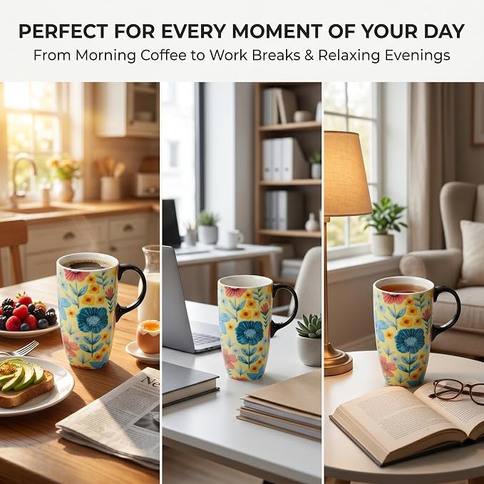 Topadorn 17oz Ceramic Travel Mug with Lid, Floral Coffee Mug | Large Ceramic Travel Cup, Microwave & Dishwasher Safe, Gift Box Included - Image 2