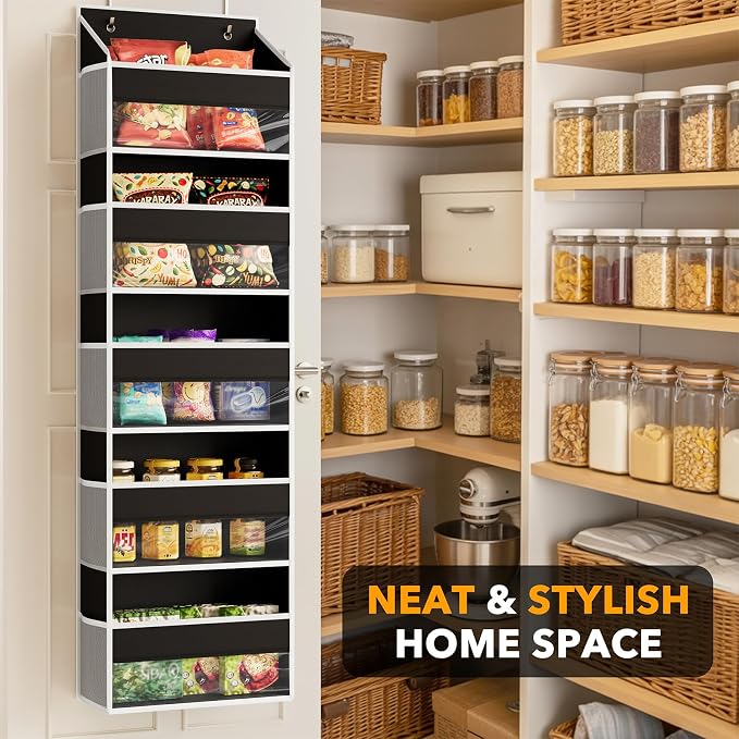 SpaceAid 1 Pack Over The Door Organizer with 5 Large Pockets and 10 Mesh Side Pockets, 5 Layers Door Organizer Hanging with Clear Window for Bedroom, Bathroom, Pantry and Nursery, Black - Image 4