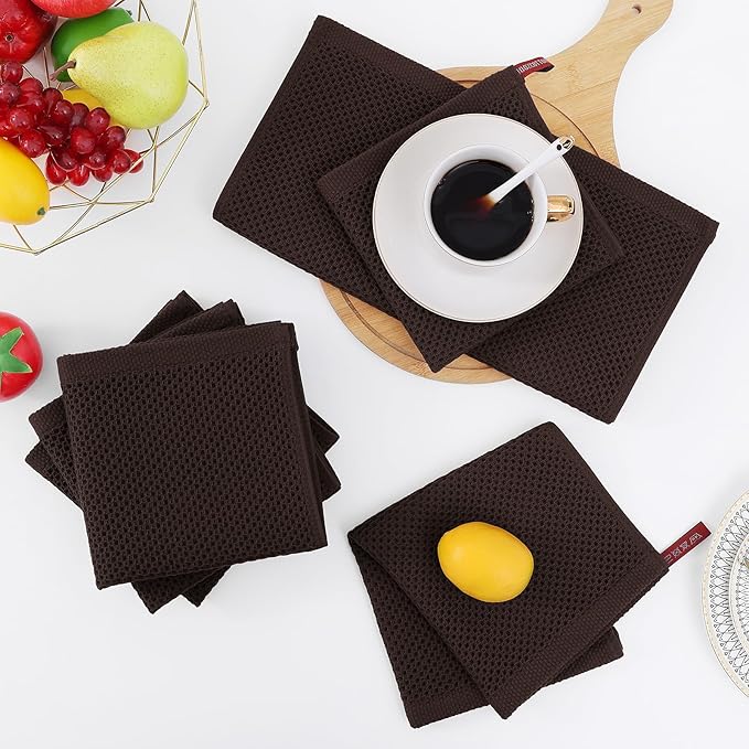 Homaxy 100% Cotton Waffle Weave Kitchen Dish Cloths 12-Pack, Dark Brown | 12 x 12 Inches, Ultra Soft Absorbent Dish Towels, Quick Drying Dish Rags with Hanging Loop - Image 7