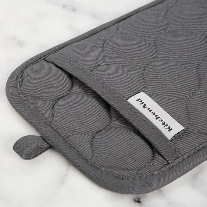KitchenAid Quilted Cotton Terry Cloth Oven Mitt, Pot Holder, Kitchen Towel 4-Pack Set, Heat Resistant, Silicone Grip, Gift Set, Charcoal Grey, 16"x26", 7"x13" & 7"x10" - Image 5