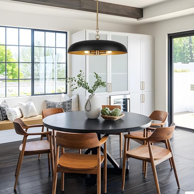 LamQee 20 Inch Oversized Large Pendant Lights, 3-Lights Black and Gold Modern Dome Chandelier, Industrial Metal Pendant Lighting Fixture Ceiling Hanging for Kitchen Island, Dining Room Over Table, Bar - Image 2