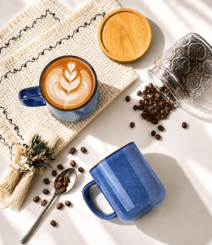 GBhome Large Coffee Mugs Set of 6, 16oz Handmade Coffee Mugs Set with Large Handle for Cappuccino/Latte/Tea/Hot Cocoa, Dishwasher & Microwave Safe-Sea Blue - Image 3