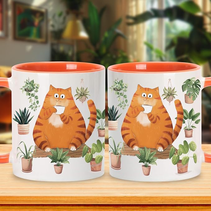 Hyturtle Cute Orange Cat Coffee Mug Gifts For Cat Mom, Plant Decor Gifts | Birthday Christmas Gift for Plant Lovers, Gardeners, Premium 11oz Two Tone Orange Ceramic Tea Cup, Perfect for Daily Drinks - Image 7