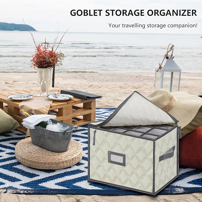 Champagne Flute Storage Box,Quilted Stemware Storage Box Shell, Stackable Champagne Glass Container,Wine Glass, Crystal Glassware, Drinkware Case for Moving Transport - Image 6