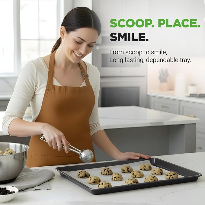 NutriChef 2-Piece XL Mega Cookie Sheet Baking Pans Set - 22" x 16" Extra Large Nonstick Carbon Steel Oven Baking Tray Pans, Stackable Bakeware, Black - NCLGBP16 - Image 5