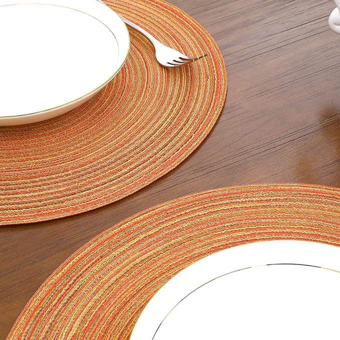SHACOS Round Placemats Set of 4 Woven Braided Place Mats Table Placemats 15 inch Circle Place Mats Easy to Clean Table Mats Indoor Outdoor, Fall Color Mix - Image 8