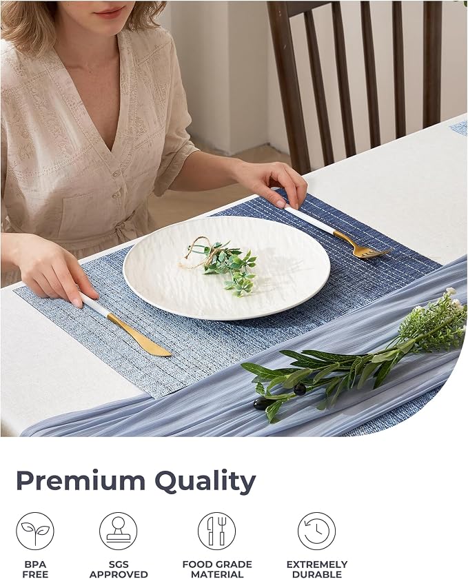 Leetaltree Gradient Blue Woven Placemats Set of 24 - Heat Resistant Non-Slip Place mats for Dining Table, Washable Durable PVC Vinyl Woven Table Mats(Gradient Blue, 24) - Image 6