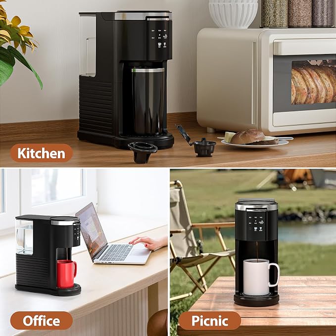 WAA Single Serve Coffee Maker for Capsule & Ground Coffee | Fast Coffee Machine with Memory Function, 6 to 14 oz Brew Sizes, 40 oz Removable Water Tank for Home/Office/RV, Black - Image 8