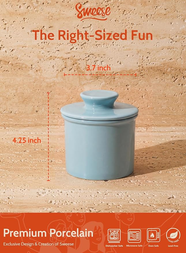 Sweese Counter with Water Line for Fresh Spreadable Butter - French Butter Keeper with Lid - Housewarming Gift For The One Who Has It All - Bluish Grey - Image 3
