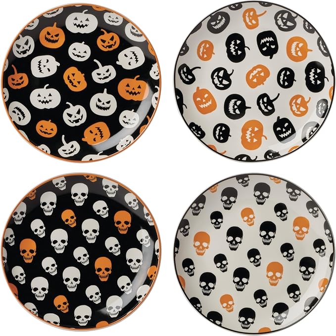 Oneida Vintro Halloween 4-Piece Accent Plates, Appetizer Plate Set for 4 | porcelain, hand wash recommended | also great as a halloween dessert plate for salad or bread, microwave safe by Oneida