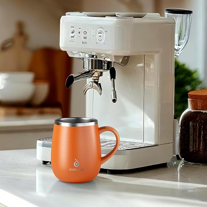 Ideus 16 oz Insulated Coffee Mug with Handle and Lid, Double Wall Stainless Steel Vacuum Thermal Coffee Mug, Travel Coffee Cup Thermal Cup for Home and Office, Orange Tiger - Image 7