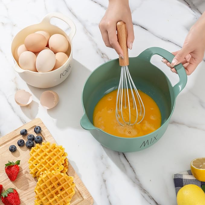 Rae Dunn Non-Slip Mixing Bowls - 4 Piece Nesting Plastic Mixing Bowl Set with Pour Spouts and Handles-Measurement Markings (Sage) - Image 7