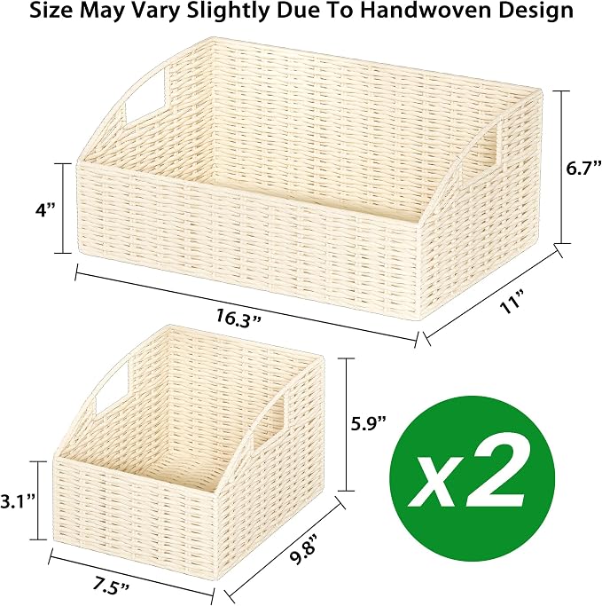 Pantry Baskets for Organizing, Wicker Storage Basket Beige | Handwoven Pantry Organizers and Storage with Built-in Handles, Laundryroom Organization Storage Bins for Snack Cans - Image 7