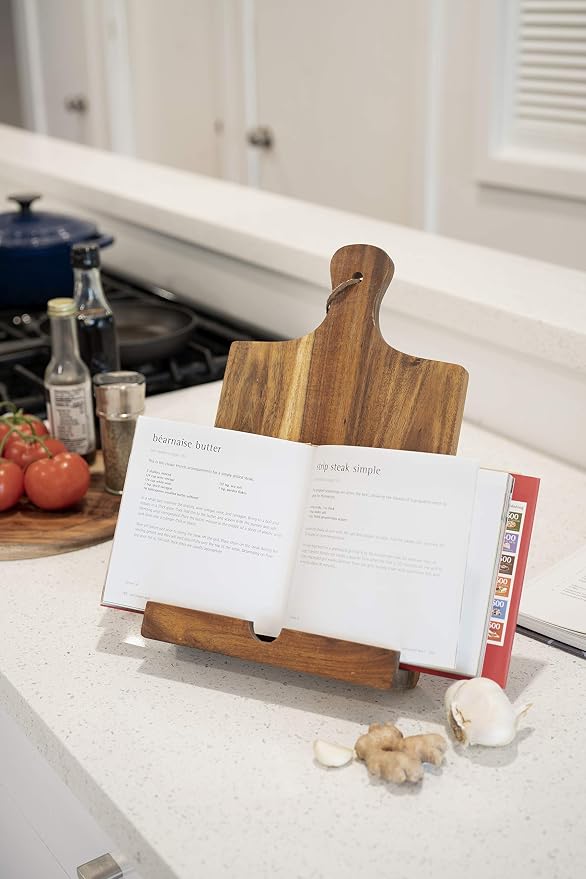 Twine Cookbook Stand, Acacia Wood Tablet Stand, Recipe Book Holder, Rustic Kitchen Decor Countertop Display, Acacia Wood, Set of 1 - Image 8