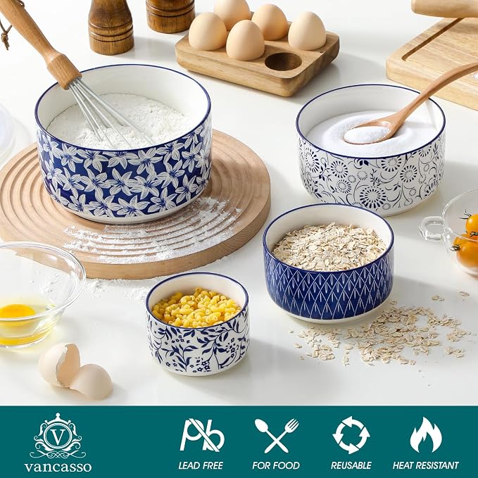 vancasso Ceramic Nesting Bowls with Lids Set of 4, Serving Bowls for Food Storage, Prep Bowl, Ceramic Bowl for Kitchen, Microwave & Dishwasher Safe, 60+36+20+10 Oz, Series SELENE - Image 7