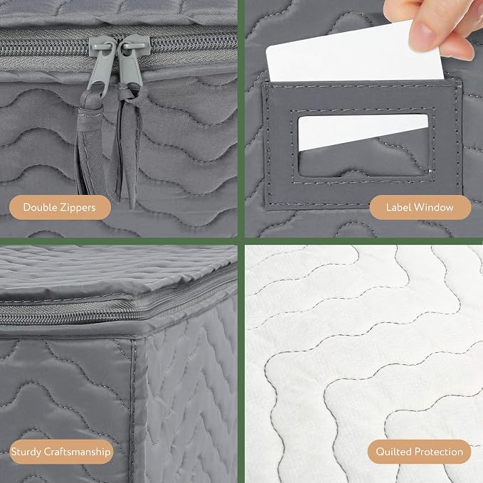 LotFancy Stemware Storage Container - Deluxe Quilted Storage Case with Dividers for 12 - Wine Glasses, Champagne Flutes, Glassware, Drinkware Storage Box Chest, 15.5"x12.5"x 10", Gray - Image 3