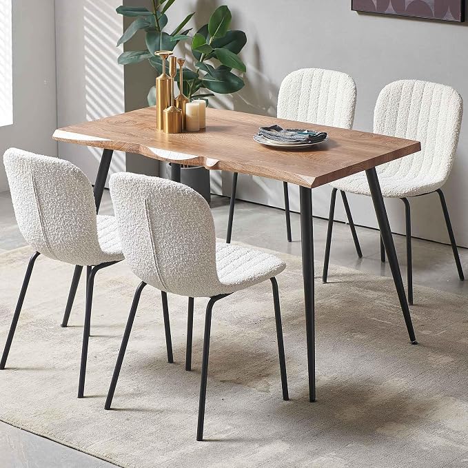 Dining Chair Set of 4, Boucle Kitchen Chairs for Small Spaces, White | Black Metal Legs, Curved Backrest, Fabric Upholstered, Modern Comfort for Dining Room, Space-saving, Restaurant & Cafe - Image 5