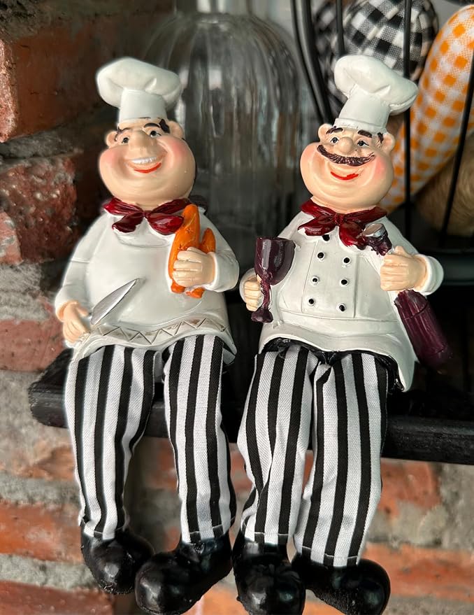 KiaoTime Set of 2 Home Kitchen Decor Chef Figurines Bread & Wine with Dangling Legs Shelf Sitters Figurine Statue for Kitchen Shelves, Cupboard, Countertop Display, Windowsill - Image 7