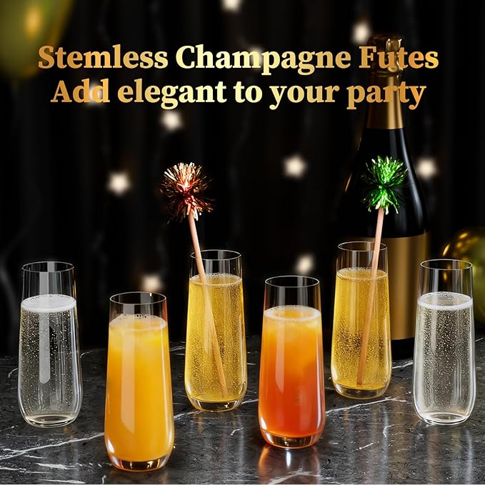 Guanqiao 48 Pack Stemless Plastic Champagne Flutes, 9 oz Clear Disposable Plastic Glasses, Heavy Duty Shatterproof Recyclable Mimosa Glasses for Party Wine Tasting Wedding New Years Eve Party Supplies - Image 5