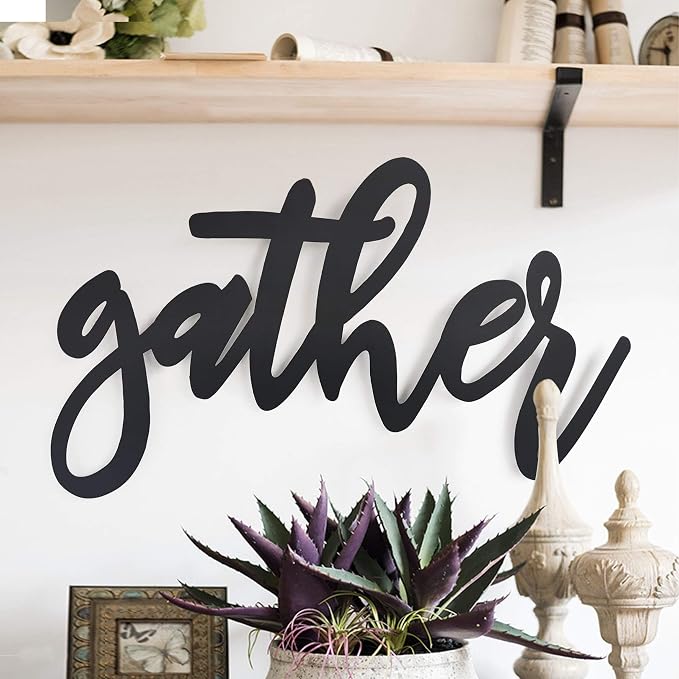 10 o'clock Gather Black Metal Wall Word Sign inch by 15.75"x10" Wall Decor • Farmhouse Decor • Family Wall Art • Decorations for Living Room Decor • Home Decor… by 10oclock