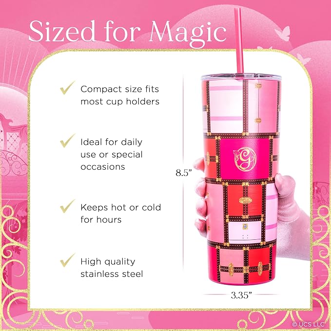 Dragon Glassware x Wicked Stainless Steel Tumbler with Straw, 24oz - Glinda | Vacuum Insulated Wicked Cup with Lid & Straw For Water & Iced Tea; Official Wicked Merch - Image 3