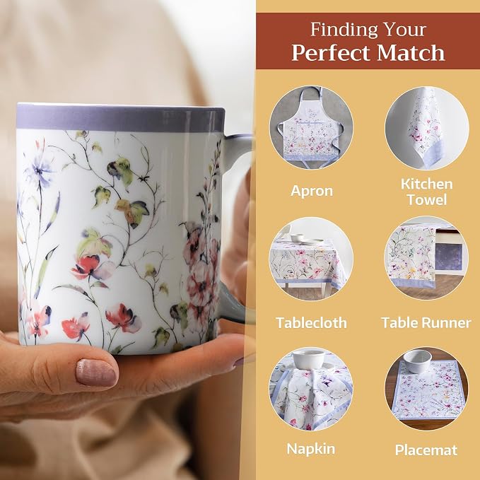 Maison d' Hermine Coffee Mug with Handles Tea Cups (12 Ounce, Pack of 1) | Fine Bone China Coffee Mugs for Hot Beverages Cappuccino Latte Home Restaurant Spring Summer -Summer Floral - Pink Clover - Image 6