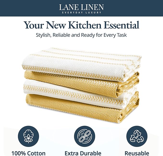 LANE LINEN Kitchen Towels Set - Pack of 4 Cotton Dish Towels for Drying Dishes, 18”x 28”, Absorbent Tea Towels, Quick Drying Kitchen Towel Set - Lemon Yellow - Image 3