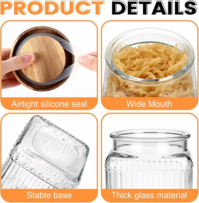 6 Pcs Vintage Glass Storage Jar with Lid 17 oz Glass Containers Stylish Ribbed Pattern Airtight Kitchen Jars Candy Jar for Food Cookies Candy Coffee Tea Beans Grains Storage - Image 3