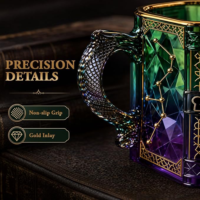 FACE N FACE Zodiac Glass Mug, 8 oz Celestial Constellation Coffee & Tea Cup with Dragon Scale Handle, Green Purple Astrology Mug, Witchy Magic Cup for Halloween Christmas Gift - Image 5