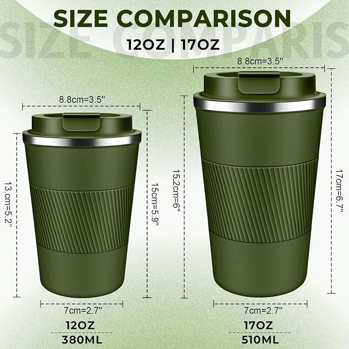 Insulated Coffee Tumbler 12 oz, Stainless Steel Coffee Mug with Lids, Travel Coffee Mug Leak Proof, Double Wall Vacuum Insulated Reusable Coffee Cup, Keep Drinks Hot and Cold, Military Green, 12 Ounce - Image 2