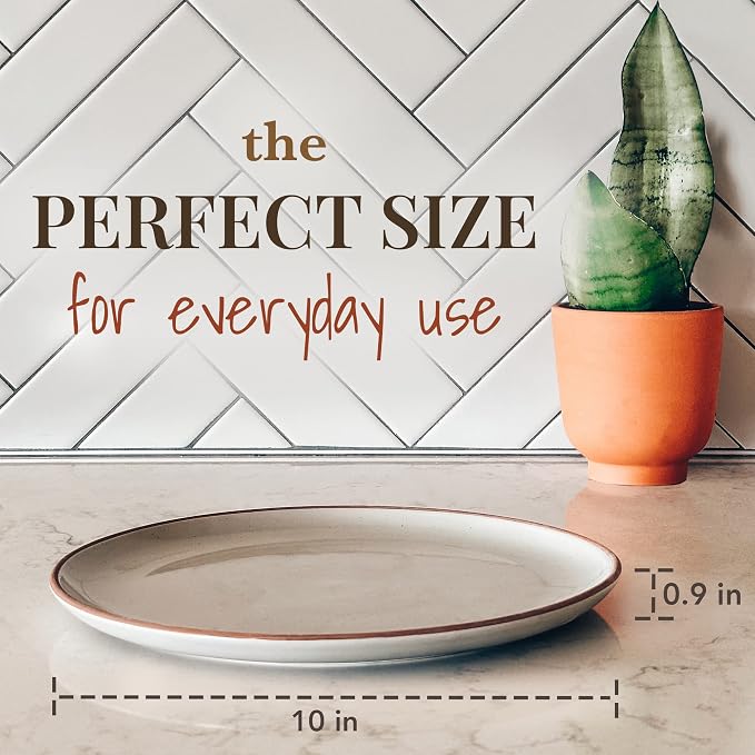 Mora Ceramic Dinner Plates Set of 6, 10 inch Dish Set - Microwave, Oven, and Dishwasher Safe, Scratch Resistant, Modern Rustic Dinnerware- Kitchen Porcelain Serving Dishes - Earl Grey - Image 2