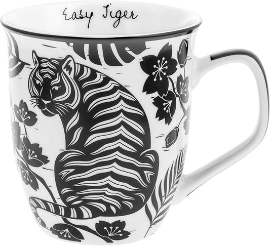 Karma Gifts 14 oz Black and White Boho Mug Tiger - Cute Coffee and Tea Mug - Ceramic Coffee Mugs for Women and Men by KarmaGifts