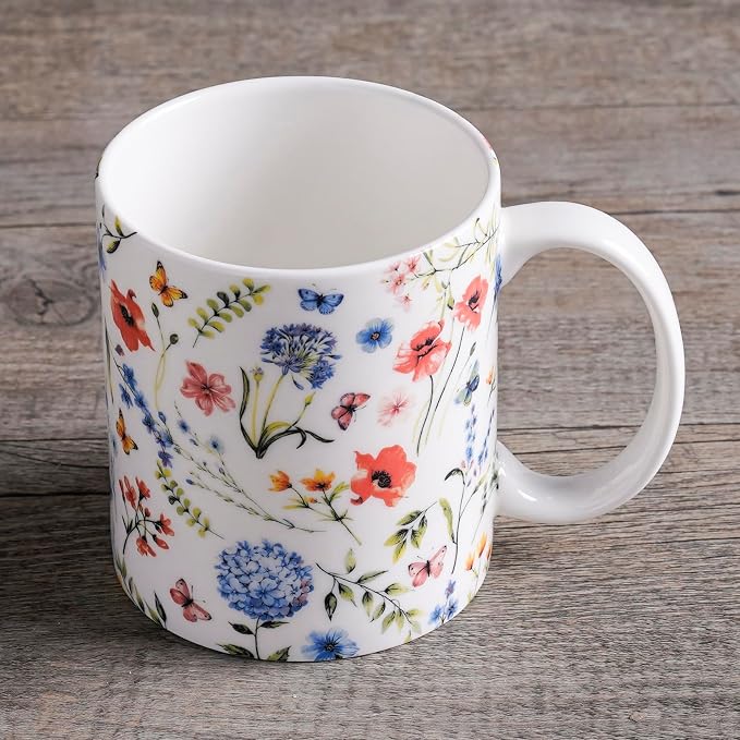 Maison d' Hermine Coffee Mug with Handles Tea Cups (12 Ounce, Pack of 1) | Fine Bone China Coffee Mugs for Hot Beverages Cappuccino Latte Home Restaurant Spring Summer -Just Floral - Blues 'N Redz - Image 7