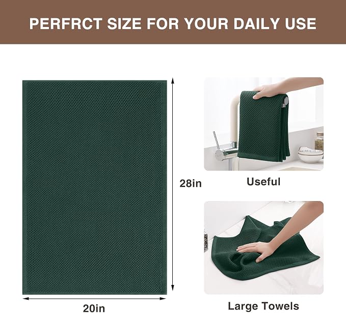 Homaxy 100% Cotton Oversized Waffle Weave Kitchen Towels 8-Pack | Blackish Green, 20 x 28 Inches, Ultra Soft Absorbent Dish Towels, Quick Drying Large Cleaning Towels - Image 3