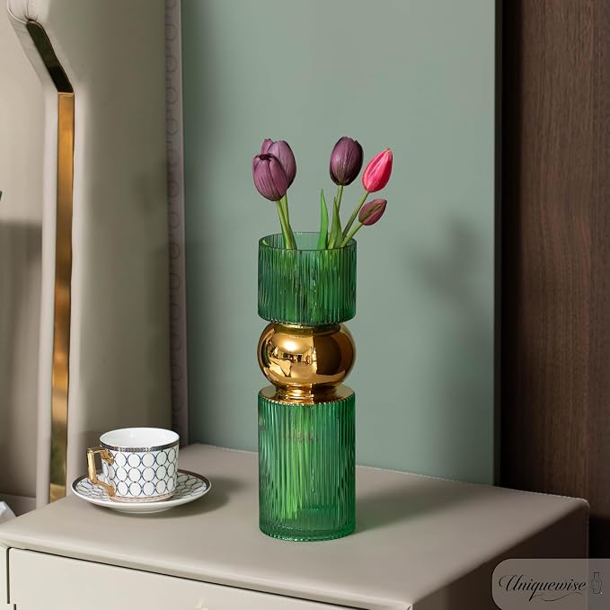 12-Inch Decorative Green Tall Glass Vase - Modern Minimalist Decor for Parties, and Special Events - Perfect Centerpiece for Coffee Tables, Living Rooms, Dining Tables, Offices, and Farmhouse Decor - Image 2