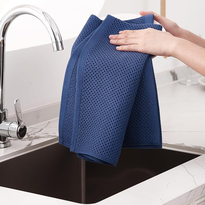 Homaxy 100% Cotton Oversized Waffle Weave Kitchen Towels 8-Pack, Navy Blue | 20 x 28 Inches, Ultra Soft Absorbent Dish Towels, Quick Drying Large Cleaning Towels - Image 4