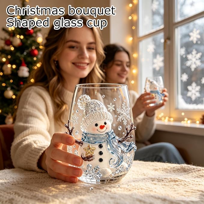 3D Christmas Glass Art Cup, Luxury Raised Holiday Glassware Collection | Cute Festive Stemless Wine Glasses,Artistic Holiday Table Ornaments,Perfect Christmas Home Decor Gifts for Various Beverages - Image 5