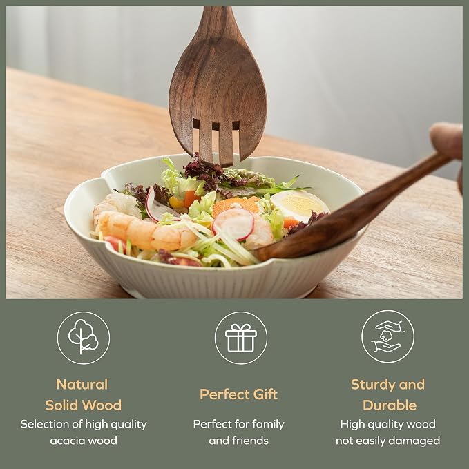 Muso Wood Acacia Salad Servers, 10-inch, Set of 2 | Wooden Salad Tongs for Serving Salad Mixes - Image 6